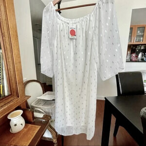 Dress midi large sleeves shoulders size 16 white silver NWT